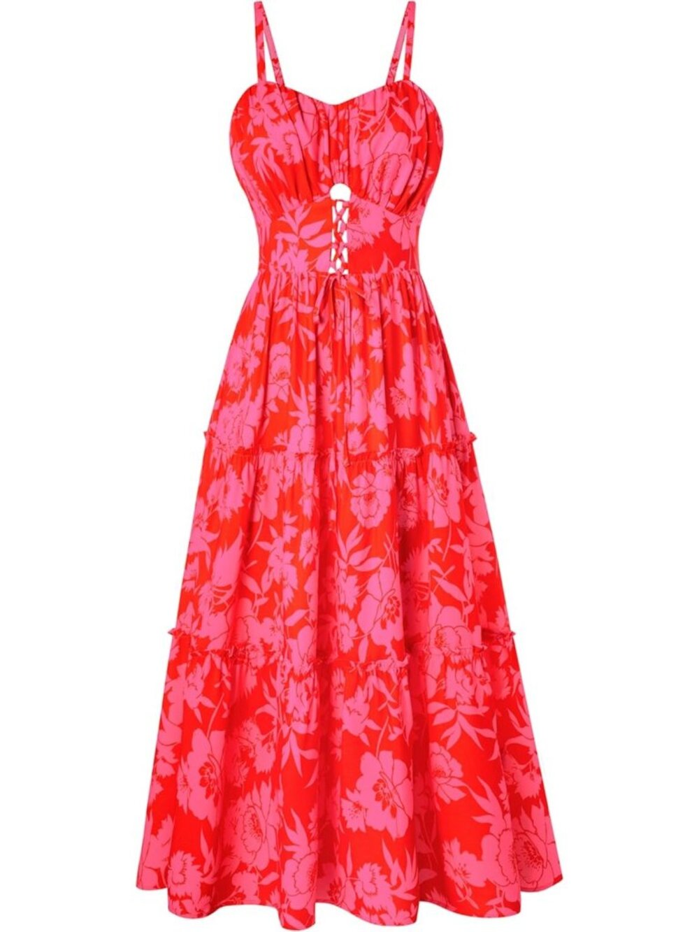 Women's Rose Pink Boho Floral Maxi Sundress Summer Beach Flowy Dress with Pocket
